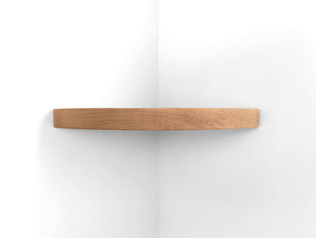 Floating Corner Shelf with Cord Hole in Oak