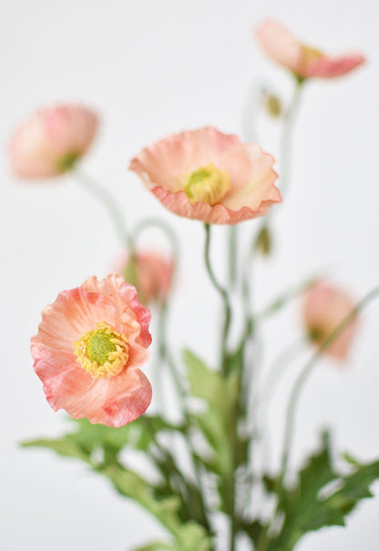15" Faux Poppy Bush Coral Orange Salmon Bush