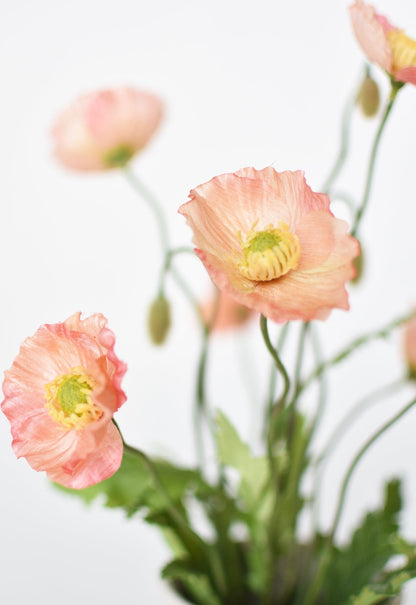 15" Faux Poppy Bush Coral Orange Salmon Bush