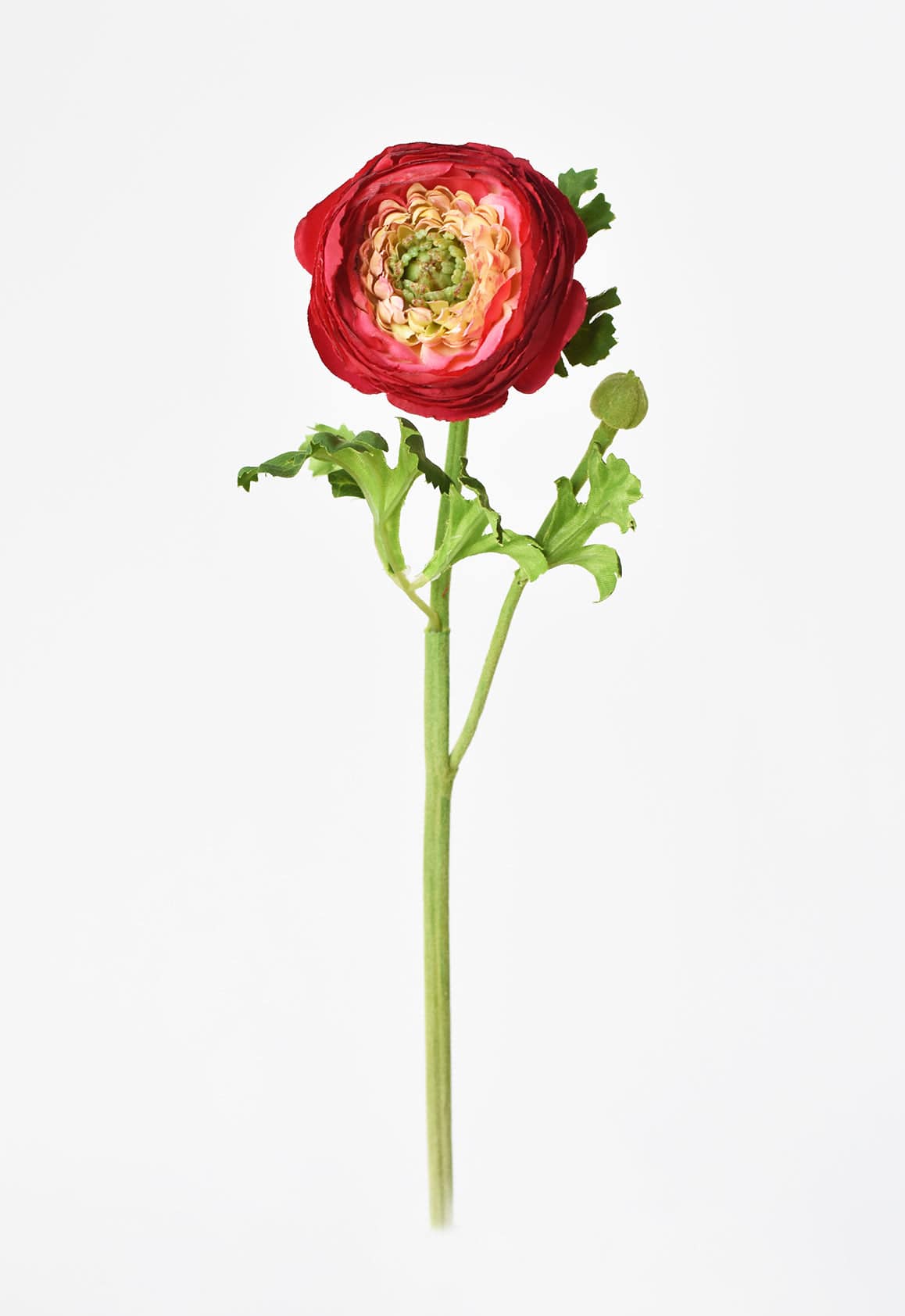 13" Faux Red Ranunculus Stem
