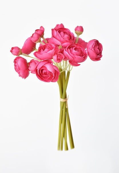 10.5" Faux Dark Pink Ranunculus Stem Bundle