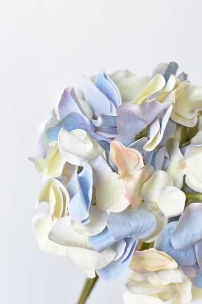 21" Faux Cream Lavendar Light Blue Hydrangea Stem