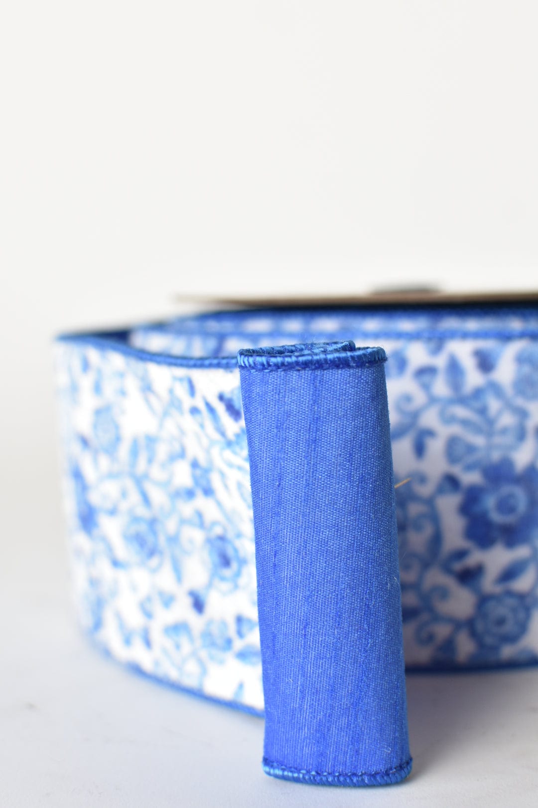 4" x 10yd Blue + White Faux Velvet Floral Ribbon