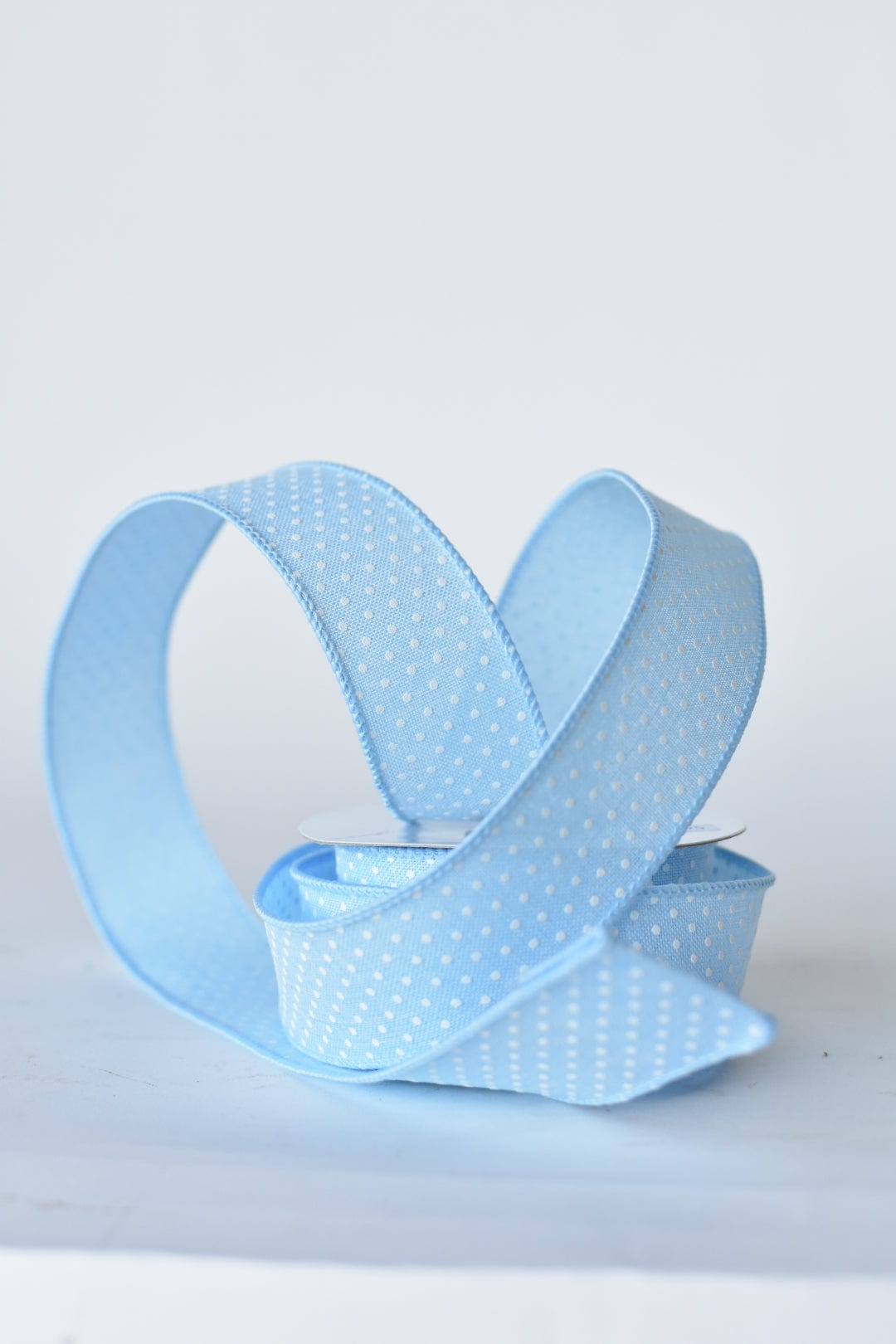 1 1/2" x 10yd Light Blue Faux Linen with Swiss Dots Wired Ribbon