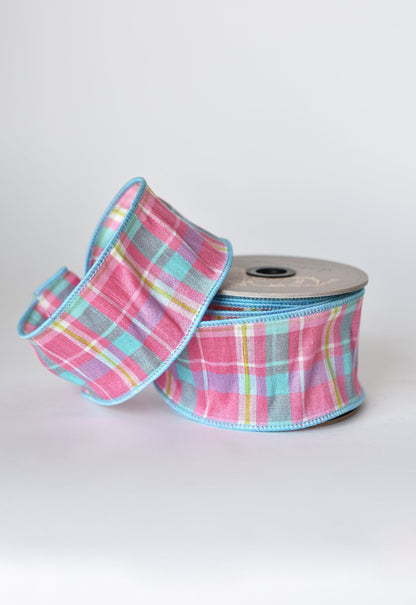 2.5" x 10yd Pink and Blue Plaid Ribbon