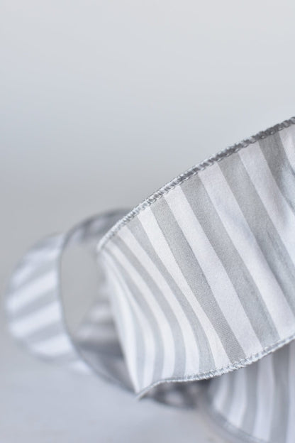 2.5" x 10yd White + Gray Striped Faux Dupioni Silk Ribbon