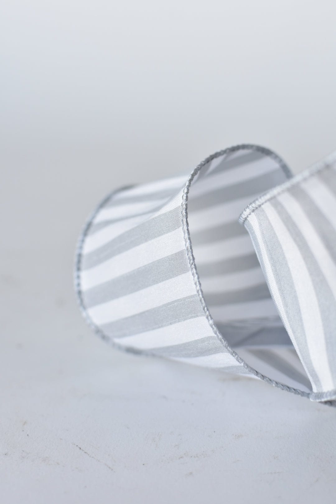 2.5" x 10yd White + Gray Striped Faux Dupioni Silk Ribbon