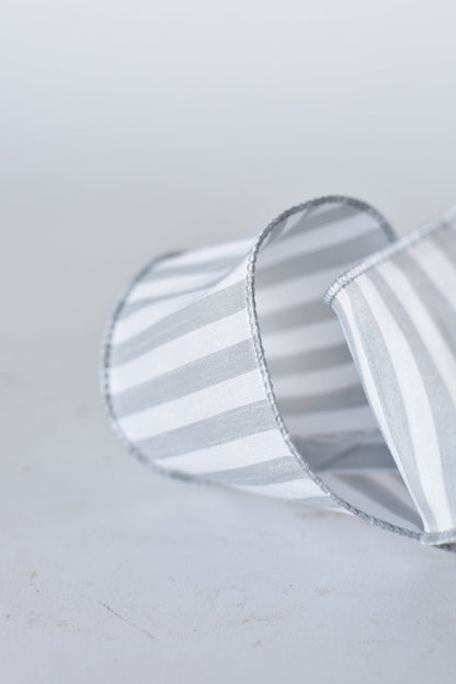 2.5" x 10yd White + Gray Striped Faux Dupioni Silk Ribbon