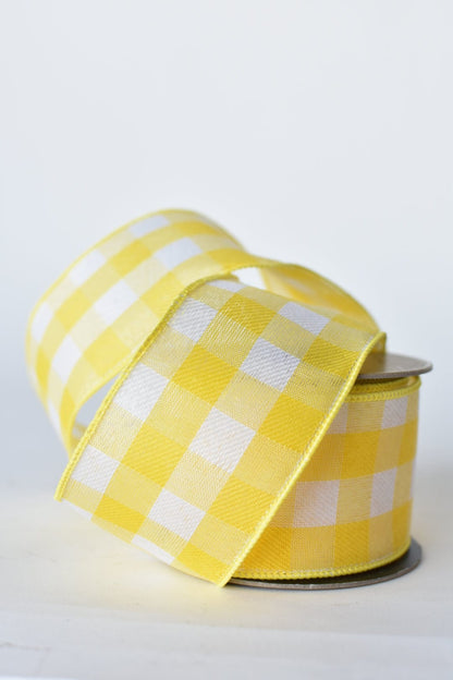 2.5" x 10yd Yellow + White Plaid Ribbon