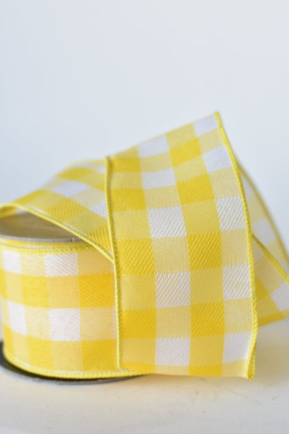 2.5" x 10yd Yellow + White Plaid Ribbon