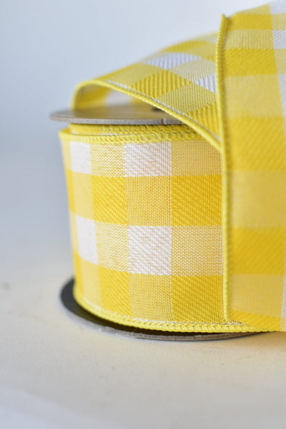 2.5" x 10yd Yellow + White Plaid Ribbon