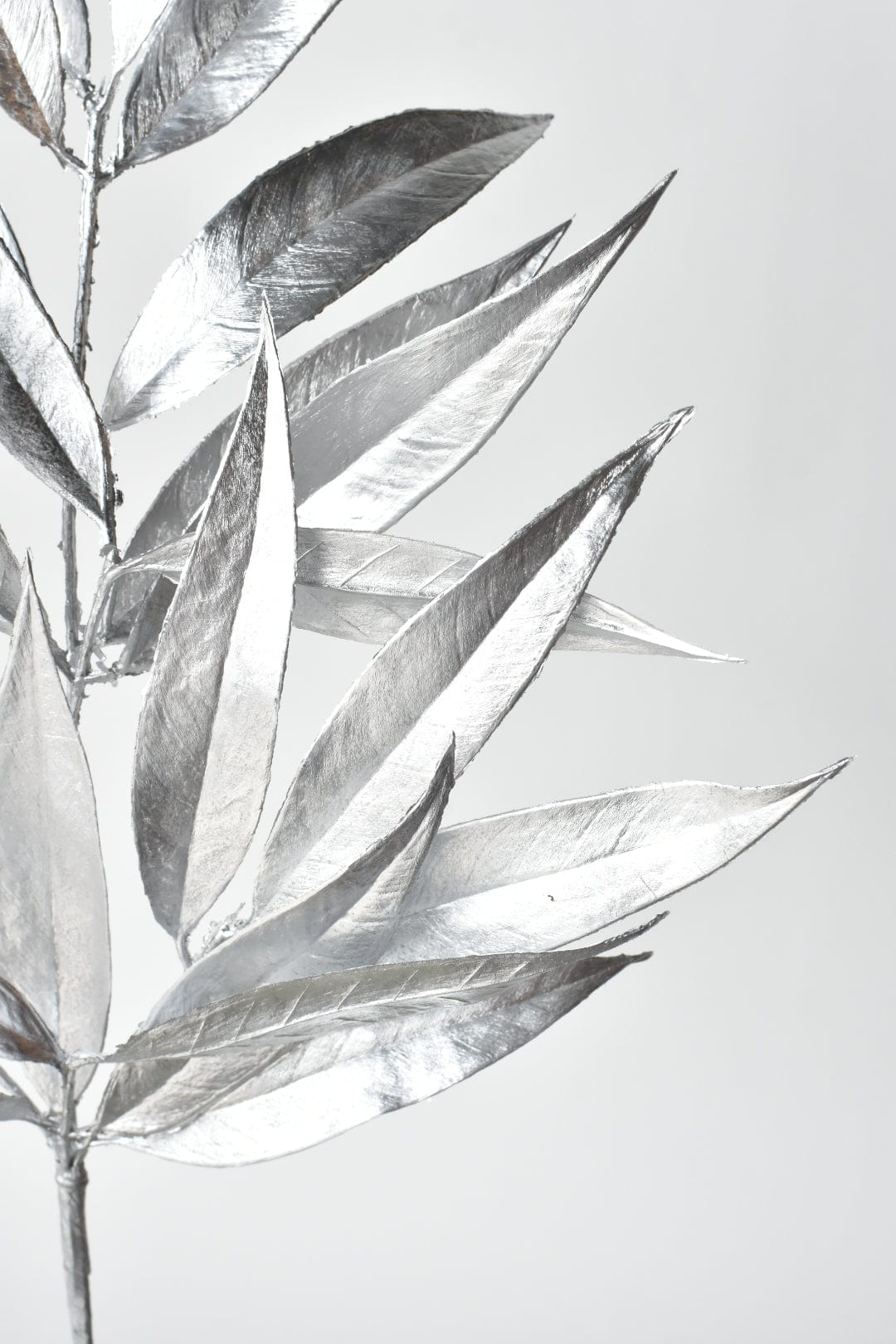 22.5" Faux Silver Metallic Bay Leaf Stem