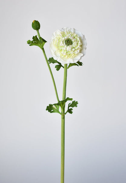21" Faux Double Ruffled Ranunculus Stem White