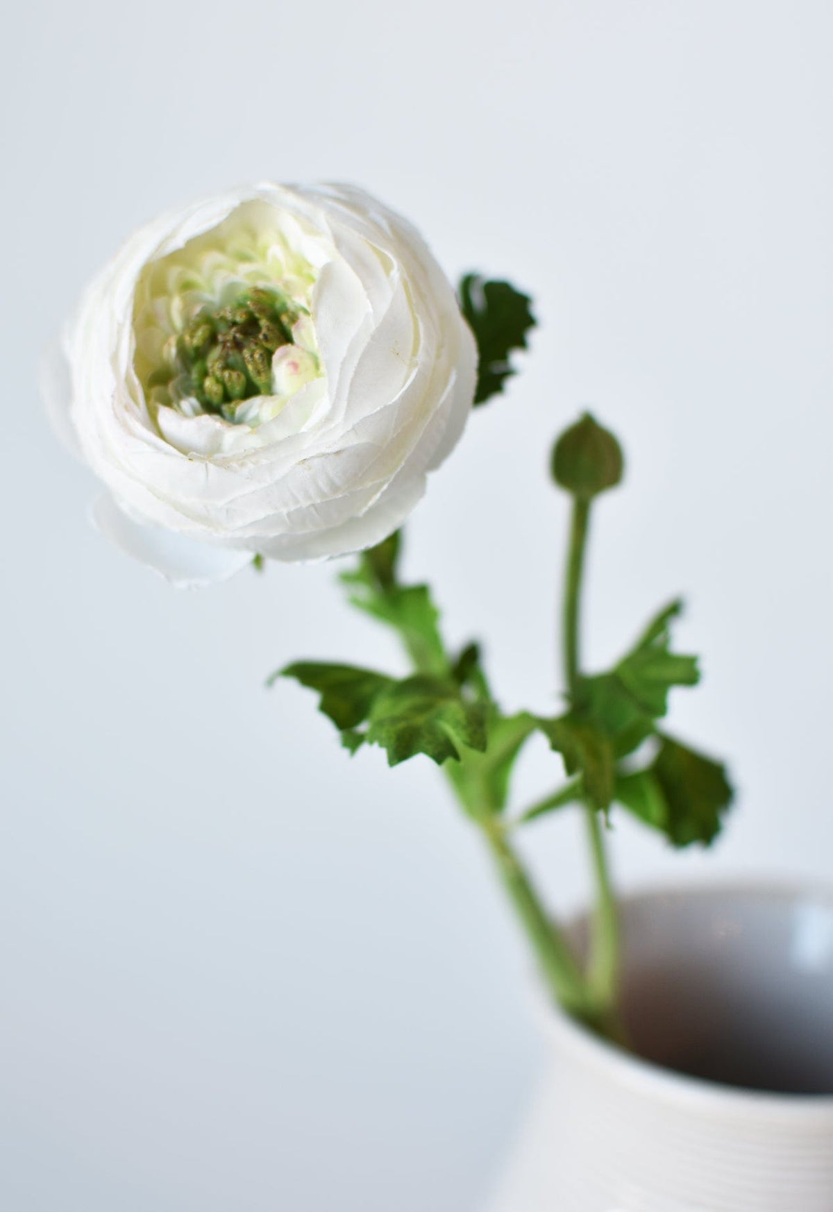 13" Faux White Ranunculus Stem