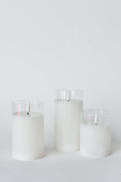 Set of 3 LED Flickering Candles in Glass Vase