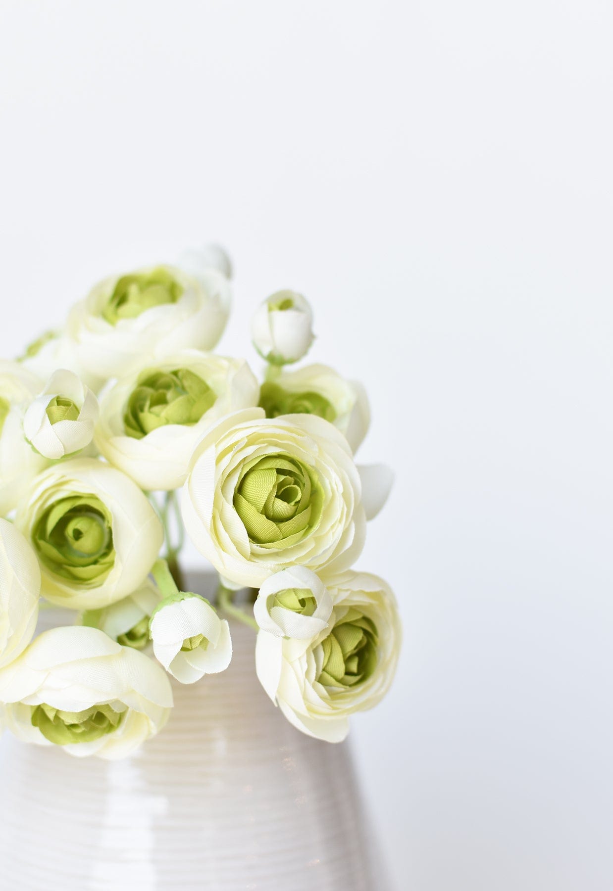 10.5" Faux White + Green Ranunculus Stem Bundle