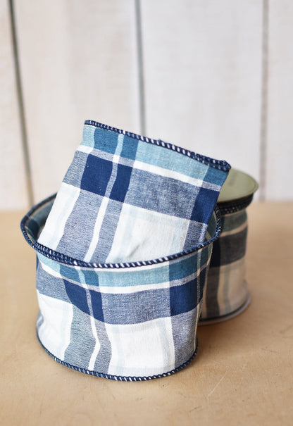 4"X10yd Blue + White  Checkered Ribbon