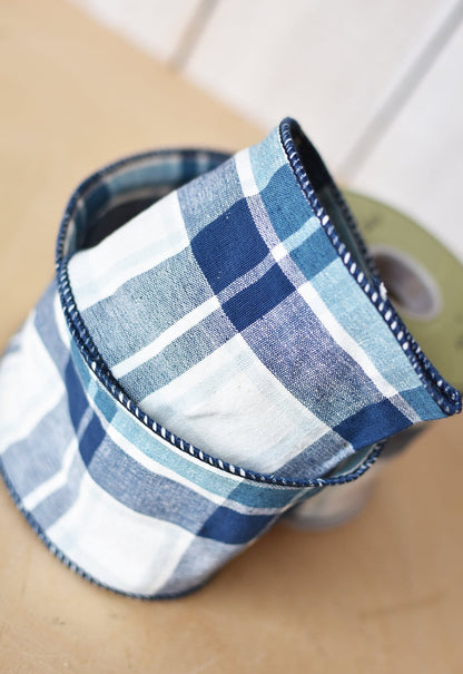 4"X10yd Blue + White  Checkered Ribbon