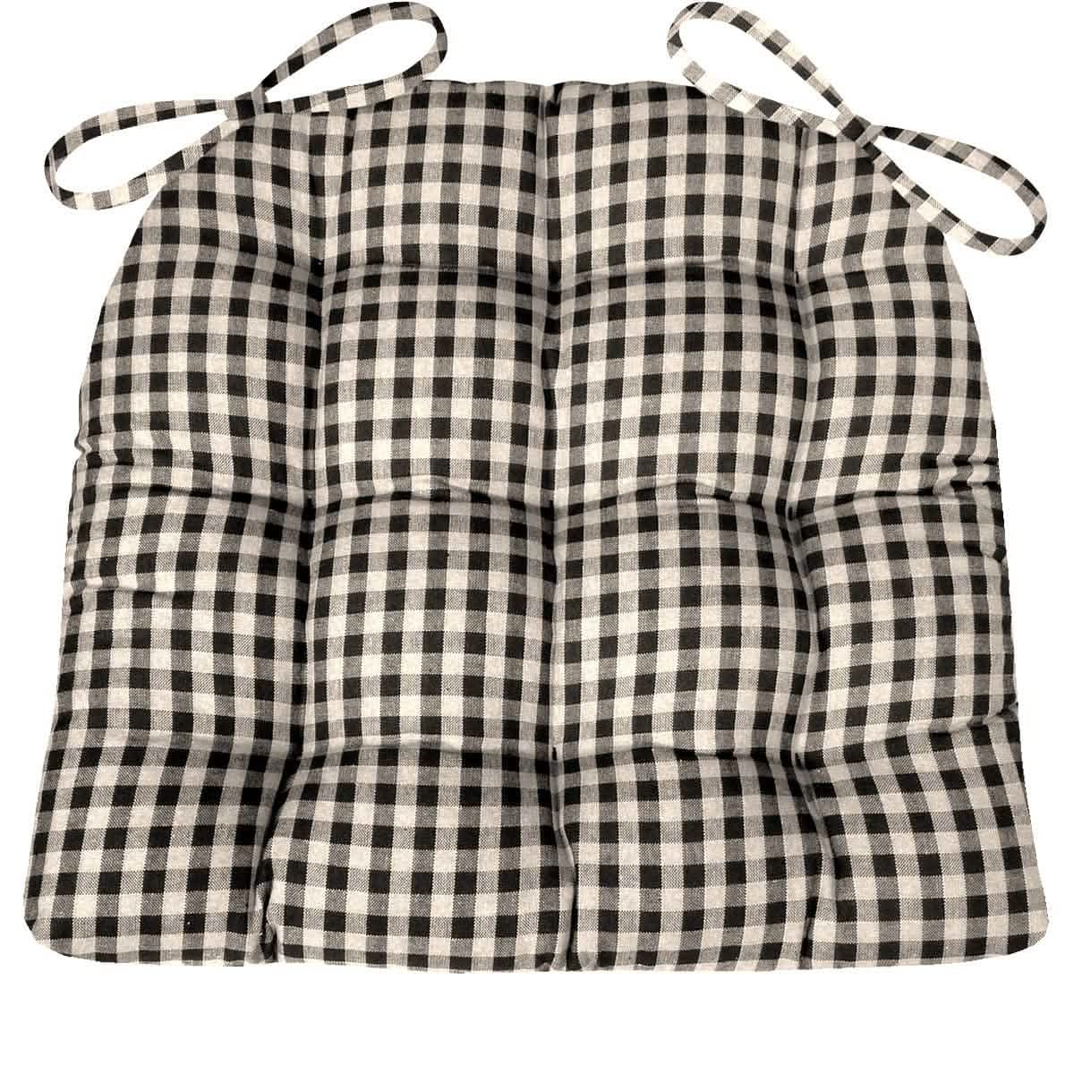 Farmhouse Check Black &amp; White Checked Chair Pad - Made in USA - 100% Cotton - Machine Washable
