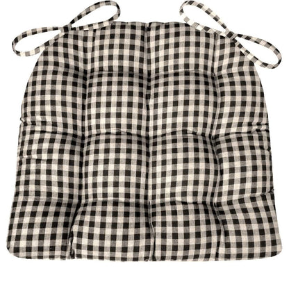 Farmhouse Check Black &amp; White Checked Chair Pad - Made in USA - 100% Cotton - Machine Washable