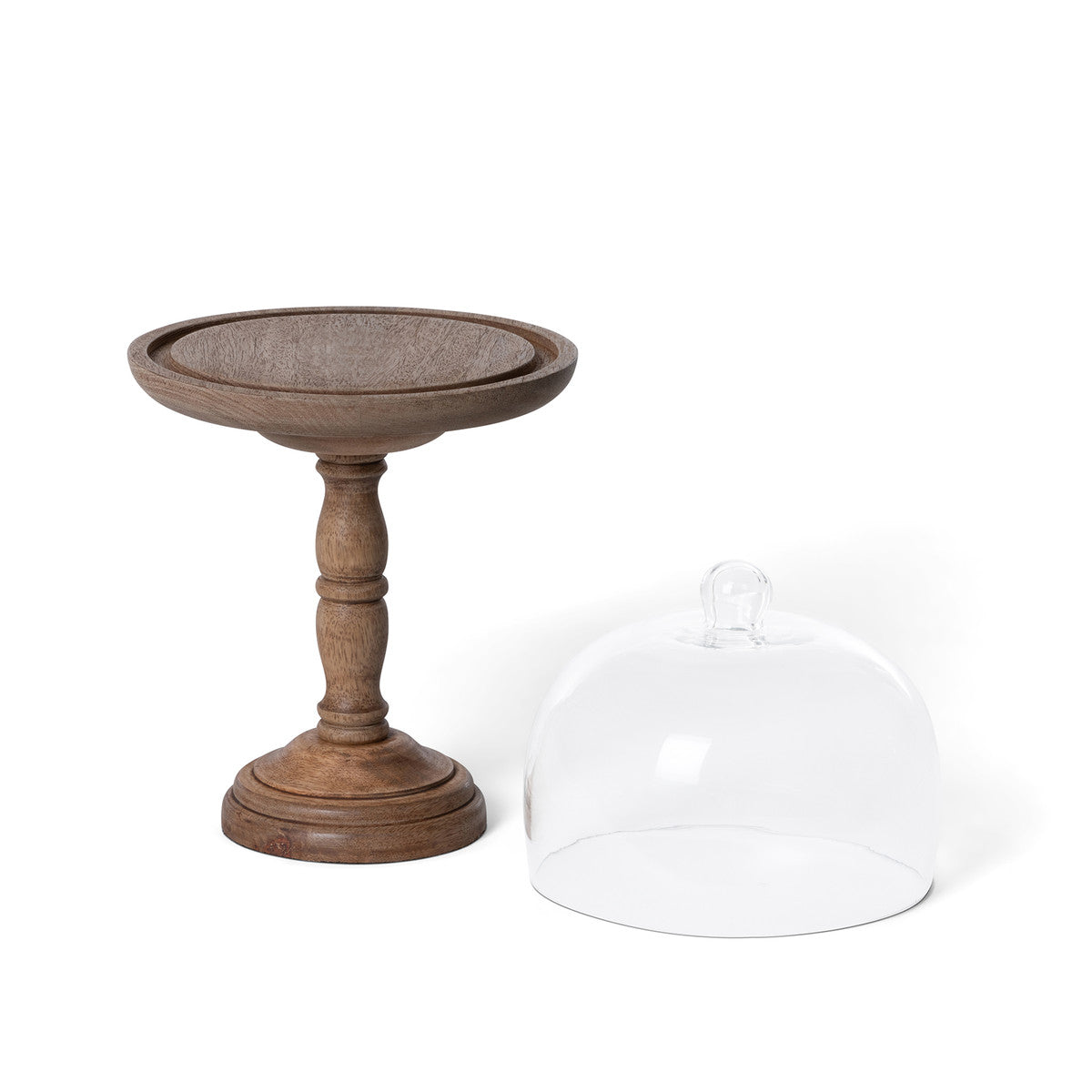 Elevated Wood Server with Glass Dome, 16