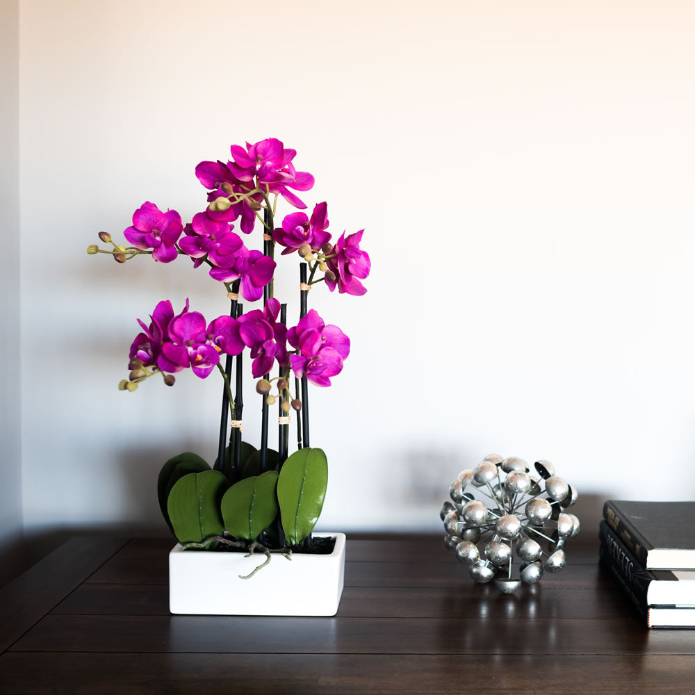 21" Artificial Purple Orchid in Ceramic Pot