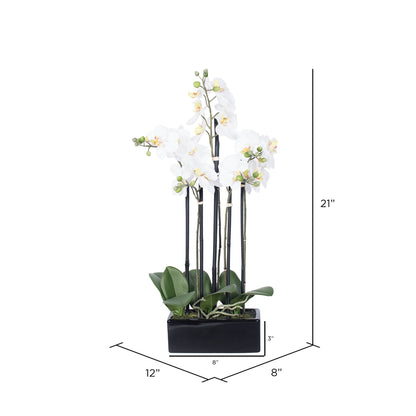 21" Artificial White Potted Orchid