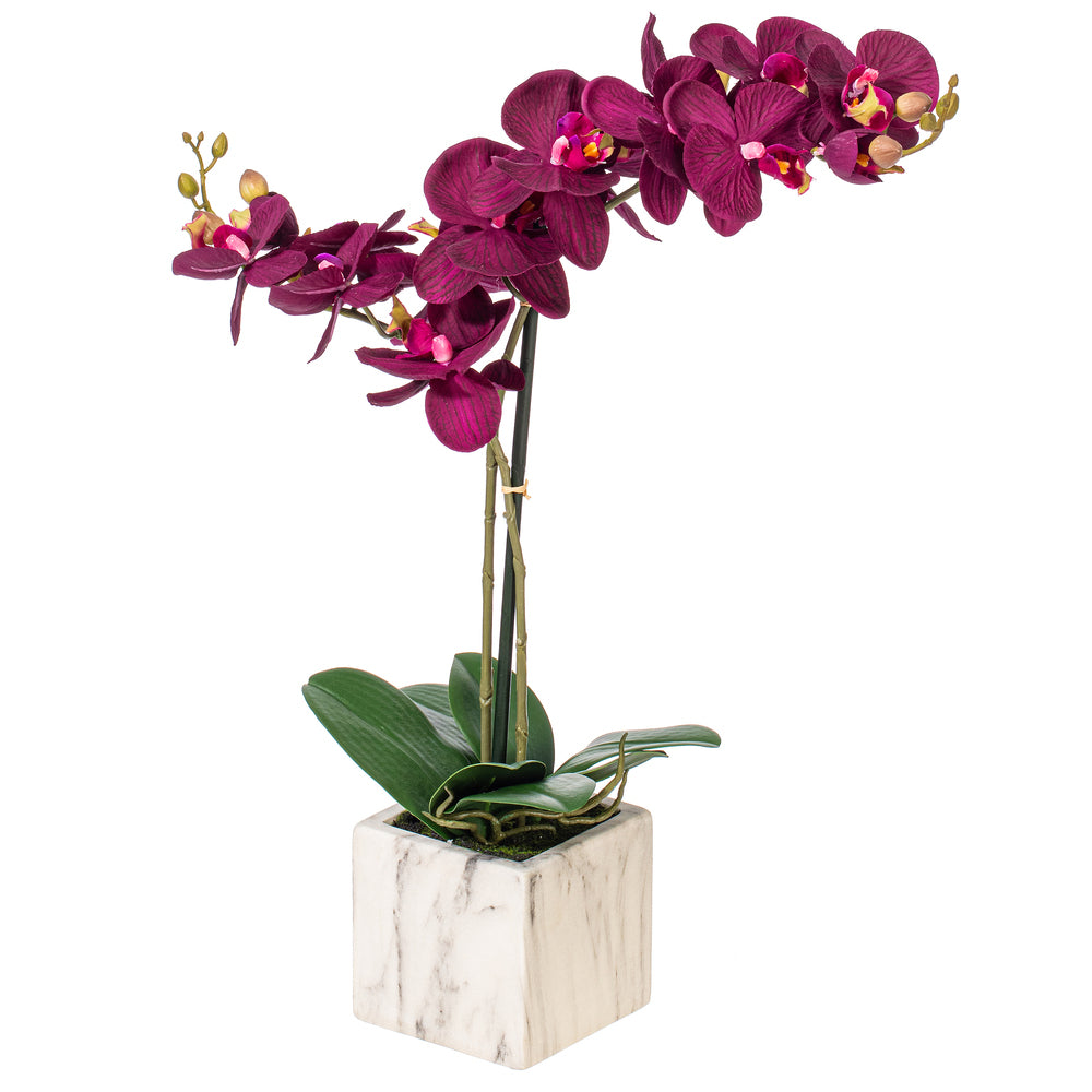 22" Artificial Potted Real Touch Dark Purple Phalaenopsis Spray