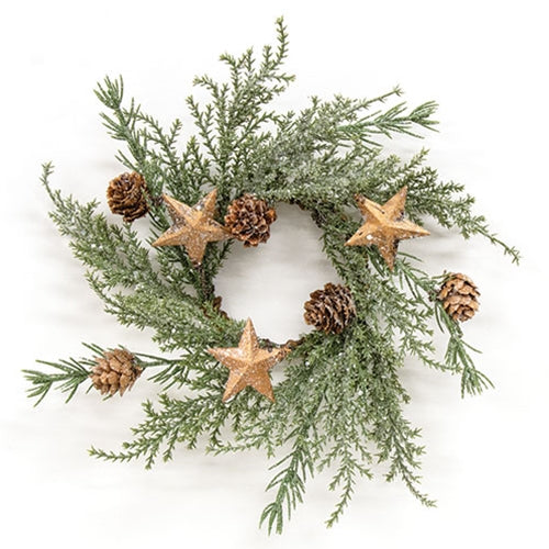 Starry Winter Mixed Pine Candle Ring - 3.5"