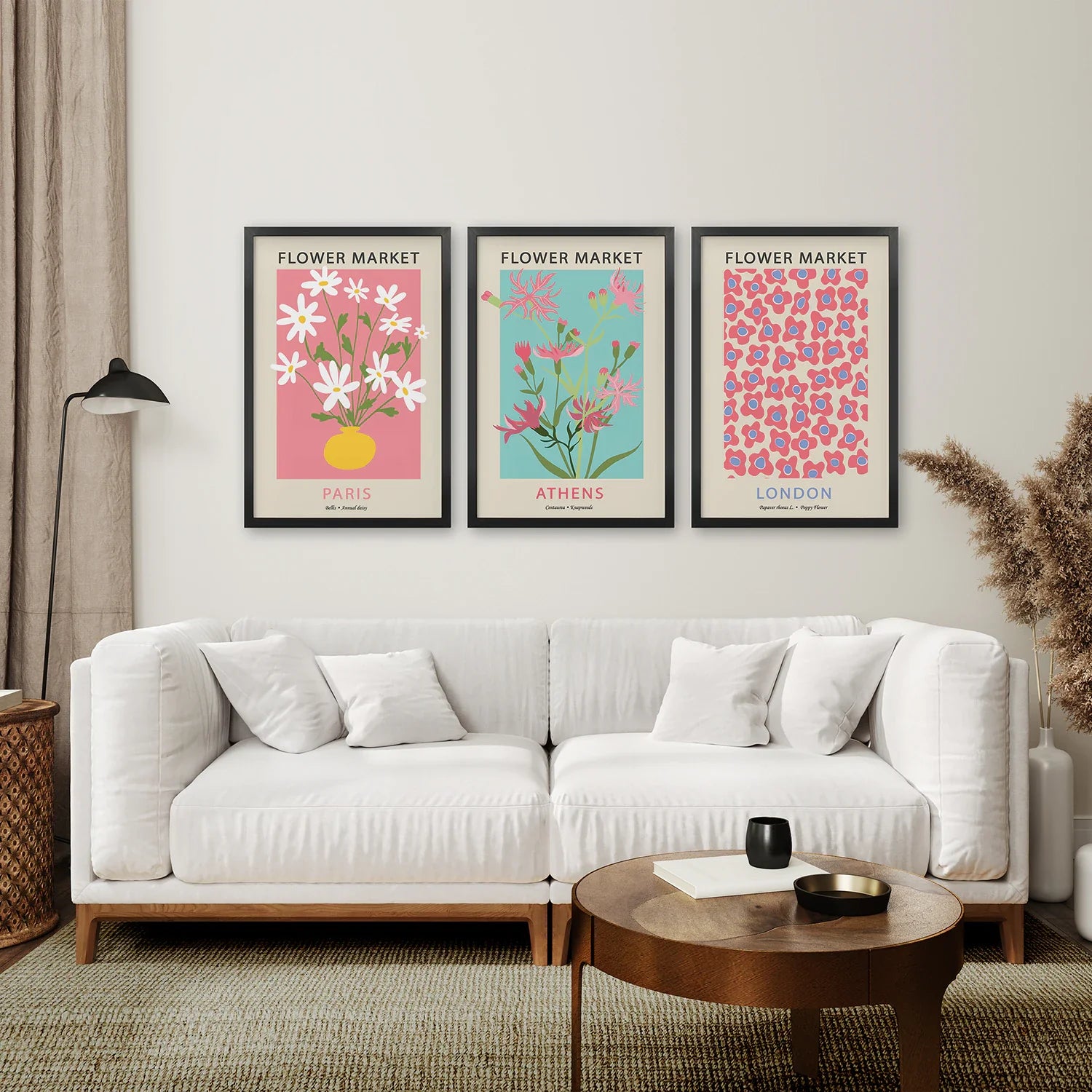 Flower Market Prints Set of 3 in Pink &amp; Blue