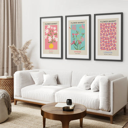 Flower Market Prints Set of 3 in Pink &amp; Blue