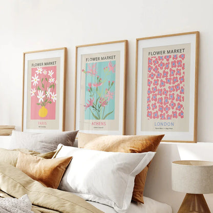 Flower Market Prints Set of 3 in Pink &amp; Blue
