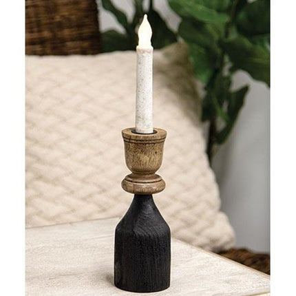 Black & Wood Taper Candle Holder, 8.25