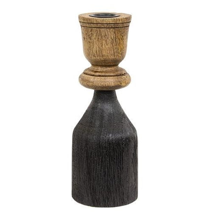 Black & Wood Taper Candle Holder, 8.25