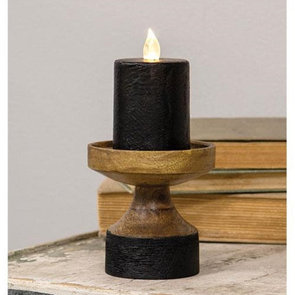 Black & Wood Pillar Candle Holder, 4.25