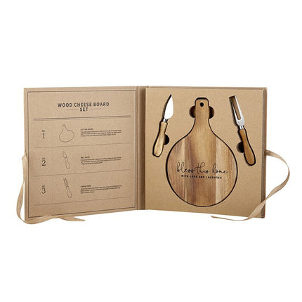 Wood Paddle Cheese Board Set - Bless this Home