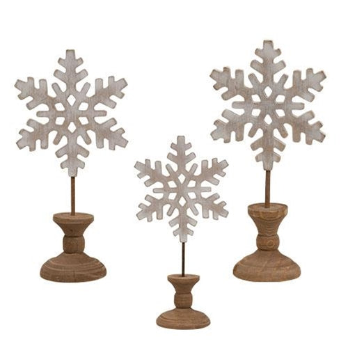 3/Set, Distressed Wooden Snowflake Spindles