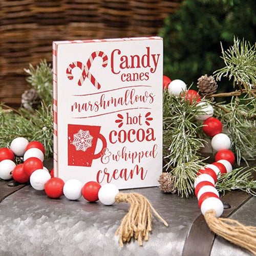 Candy Canes, Marshmallows, Hot Cocoa Wooden Block Sign