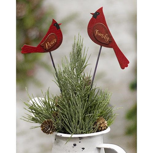 2/Set, Family & Peace Cardinal Wooden Plant Stakes