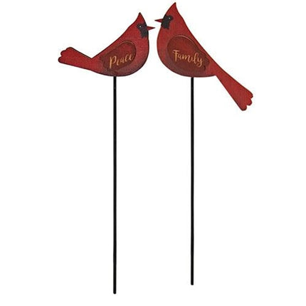 2/Set, Family & Peace Cardinal Wooden Plant Stakes