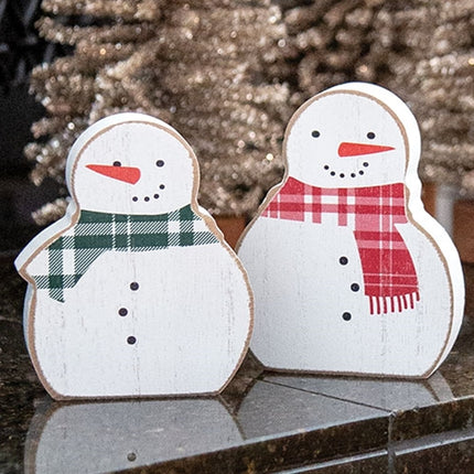 2/Set, Red & Green Scarf Wooden Snowman Sitters