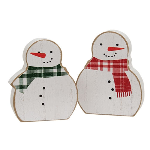 2/Set, Red & Green Scarf Wooden Snowman Sitters