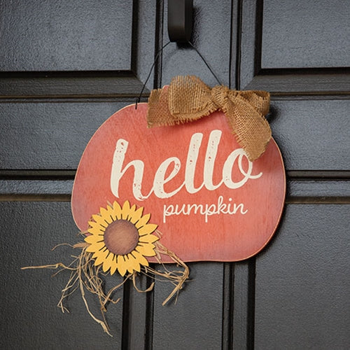 Hello Pumpkin Sign w/Sunflower