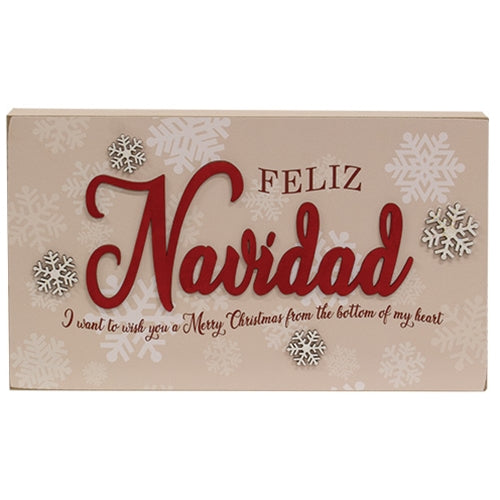 Feliz Navidad Snowflakes Box Sign