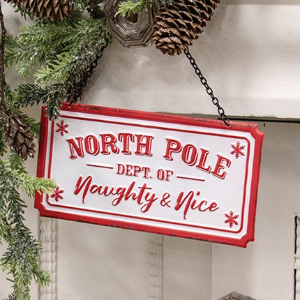 Department of Naughty & Nice Distressed Hanging Sign