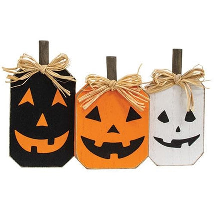 Jack O Lantern Triple Pumpkin Wood Sitter