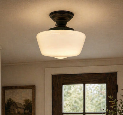 Large Milk Glass Schoolhouse Ceiling Light | 12"