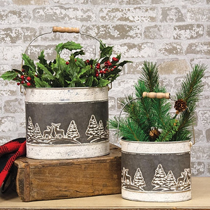 2/Set, Embossed Winter Forest Oval Buckets