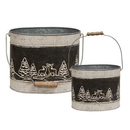 2/Set, Embossed Winter Forest Oval Buckets