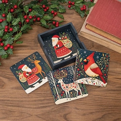 5/Set - Nordic Winter Wooden Coasters &amp; Holder